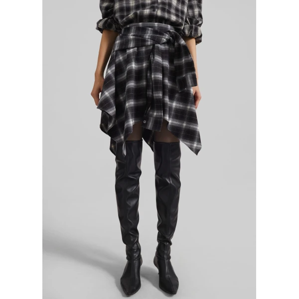 The Frankie Shop Alix Tie Skirt - Black Plaid - Oversized Minimalist Skirts in Multicolour - Shop at Luxury Shoes 