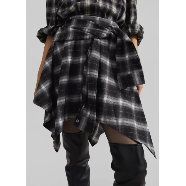 The Frankie Shop Alix Tie Skirt - Black Plaid - Oversized Minimalist Skirts in Multicolour - Shop at Luxury Shoes 