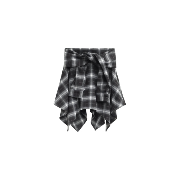 The Frankie Shop Alix Tie Skirt - Black Plaid - Oversized Minimalist Skirts in Multicolour - Shop at Luxury Shoes 