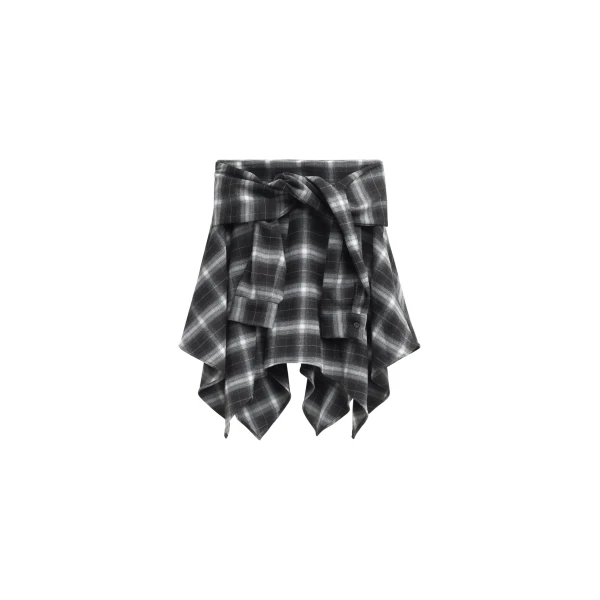 The Frankie Shop Alix Tie Skirt - Black Plaid - Oversized Minimalist Skirts in Multicolour - Shop at Luxury Shoes 