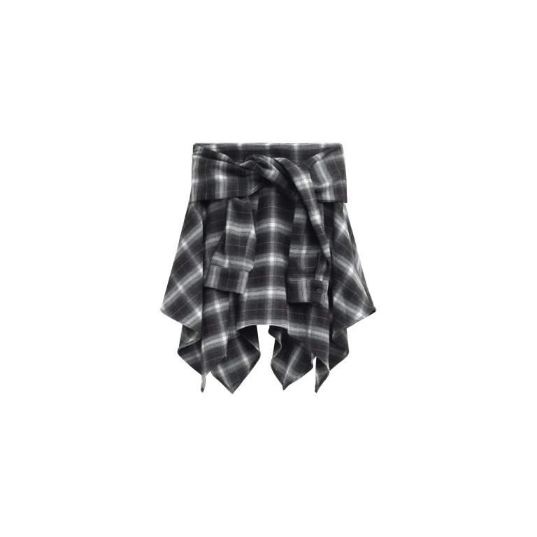 The Frankie Shop Alix Tie Skirt - Black Plaid - Oversized Minimalist Skirts in Multicolour - Shop at Luxury Shoes 