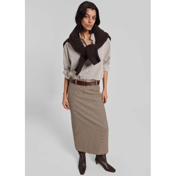The Frankie Shop Alrose Houndstooth Midi Skirt - Beige - Oversized Minimalist Skirts in Beige - Shop at Luxury Shoes 