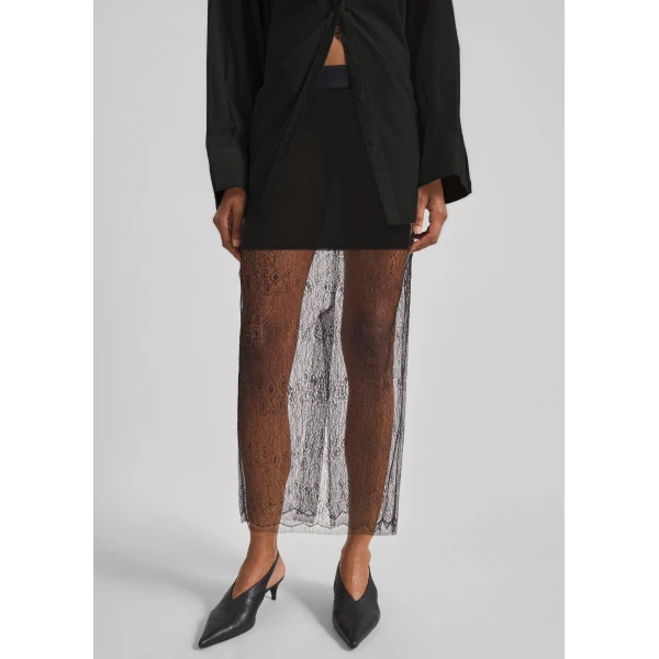 The Frankie Shop Alrose Lace Midi Skirt - Black - Oversized Minimalist Skirts in Black - Shop at Luxury Shoes 