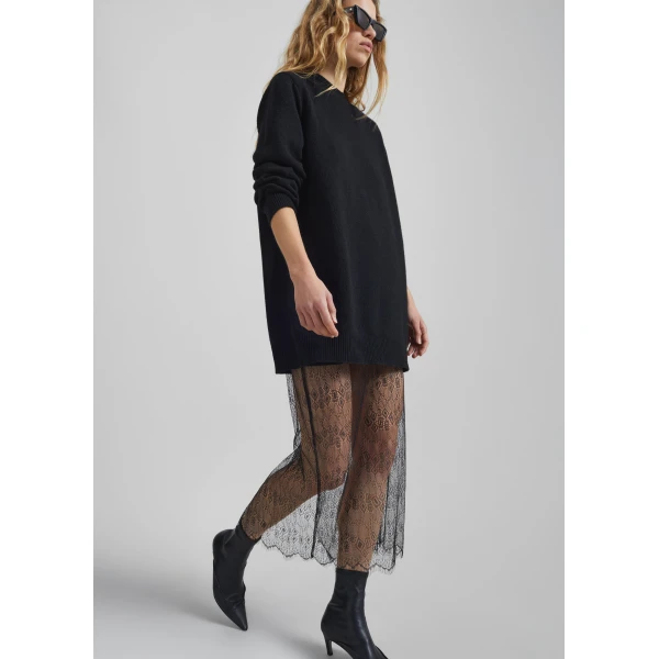 The Frankie Shop Alrose Lace Midi Skirt - Black - Oversized Minimalist Skirts in Black - Shop at Luxury Shoes 