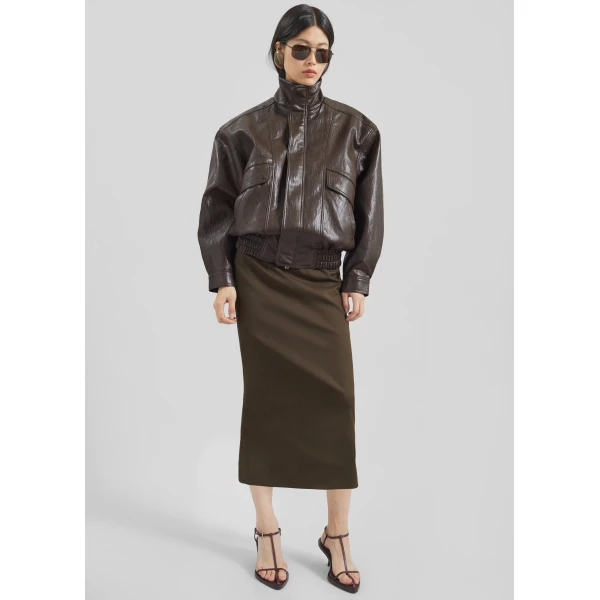 The Frankie Shop Alrose Midi Skirt - Mocha - Oversized Minimalist Skirts in Beige - Shop at Luxury Shoes 
