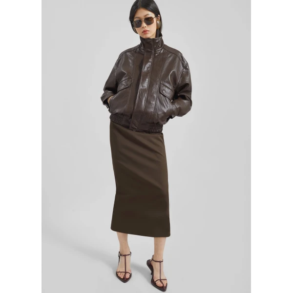The Frankie Shop Alrose Midi Skirt - Mocha - Oversized Minimalist Skirts in Beige - Shop at Luxury Shoes 