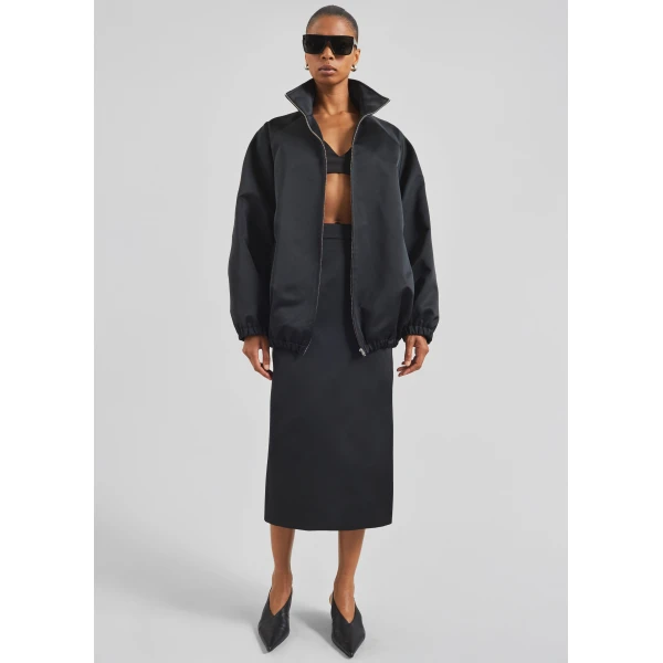 The Frankie Shop Alrose Satin Midi Skirt - Black - Oversized Minimalist Skirts in Black - Shop at Luxury Shoes 