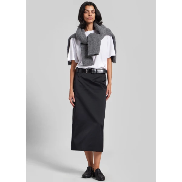 The Frankie Shop Alrose Satin Midi Skirt - Black - Oversized Minimalist Skirts in Black - Shop at Luxury Shoes 