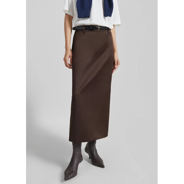 The Frankie Shop Alrose Satin Midi Skirt - Brown - Oversized Minimalist Skirts in Beige - Shop at Luxury Shoes 