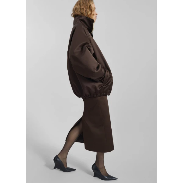 The Frankie Shop Alrose Satin Midi Skirt - Brown - Oversized Minimalist Skirts in Beige - Shop at Luxury Shoes 