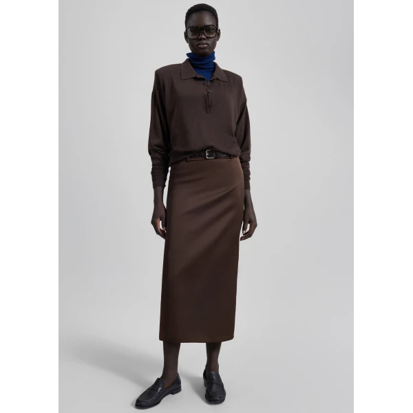 The Frankie Shop Alrose Satin Midi Skirt - Brown - Oversized Minimalist Skirts in Beige - Shop at Luxury Shoes 