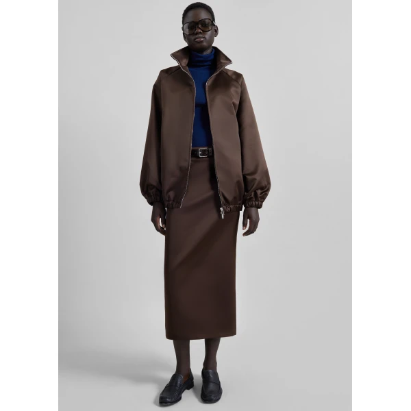 The Frankie Shop Alrose Satin Midi Skirt - Brown - Oversized Minimalist Skirts in Beige - Shop at Luxury Shoes 