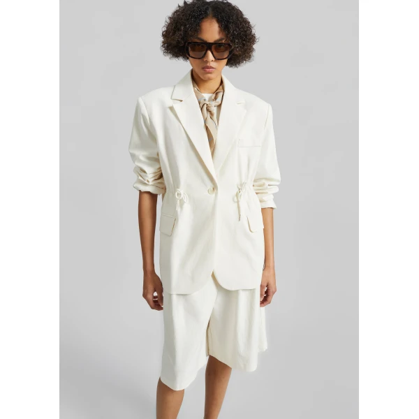 The Frankie Shop Altea Drawstring Blazer - Ivory - Oversized Minimalist Jackets in Ivory - Shop at Luxury Shoes 