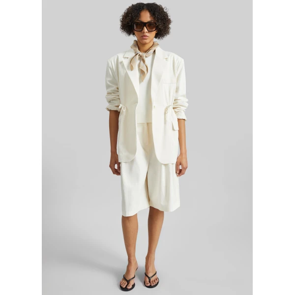 The Frankie Shop Altea Drawstring Blazer - Ivory - Oversized Minimalist Jackets in Ivory - Shop at Luxury Shoes 