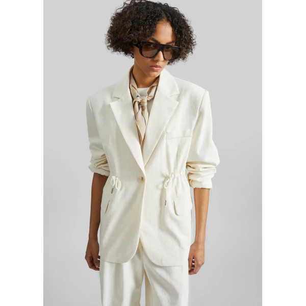 The Frankie Shop Altea Drawstring Blazer - Ivory - Oversized Minimalist Jackets in Ivory - Shop at Luxury Shoes 