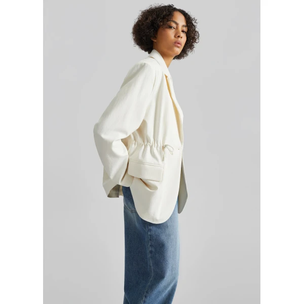 The Frankie Shop Altea Drawstring Blazer - Ivory - Oversized Minimalist Jackets in Ivory - Shop at Luxury Shoes 