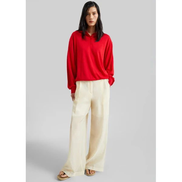 The Frankie Shop Alvito Sheer Organza Pants - Pale Yellow - Oversized Minimalist Pants in Yellow - Shop at Luxury Shoes 