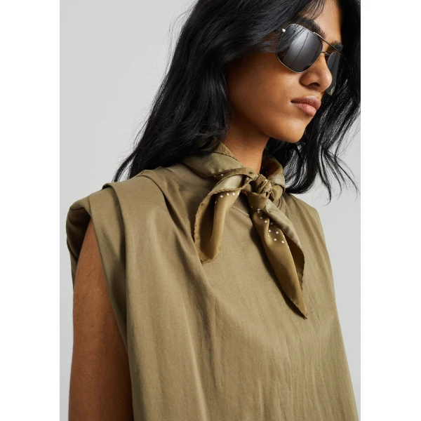 The Frankie Shop Alvor Padded Balloon Top - Olive - Oversized Minimalist Tops in Green - Shop at Luxury Shoes 
