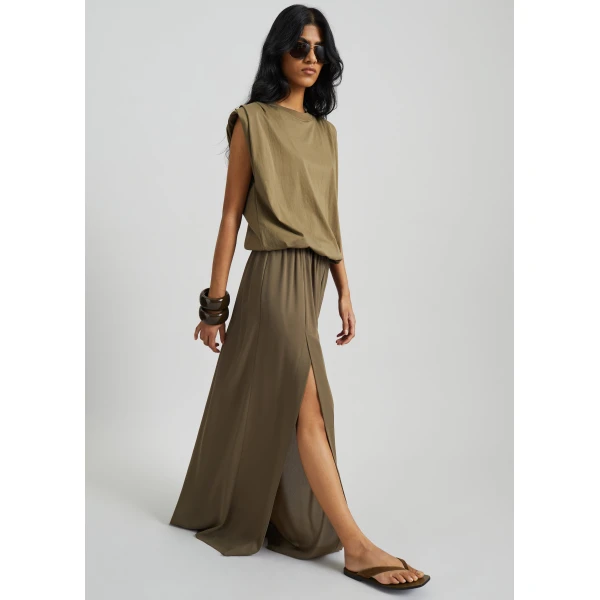 The Frankie Shop Alvor Padded Balloon Top - Olive - Oversized Minimalist Tops in Green - Shop at Luxury Shoes 