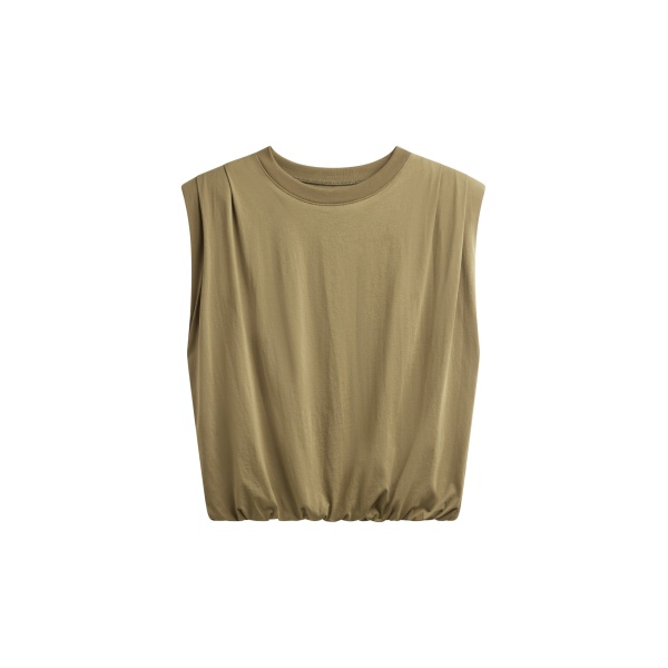 The Frankie Shop Alvor Padded Balloon Top - Olive - Oversized Minimalist Tops in Green - Shop at Luxury Shoes 