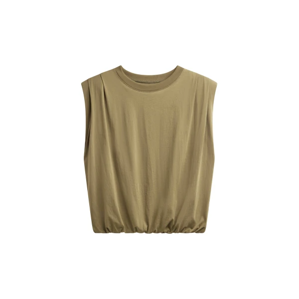 The Frankie Shop Alvor Padded Balloon Top - Olive - Oversized Minimalist Tops in Green - Shop at Luxury Shoes 