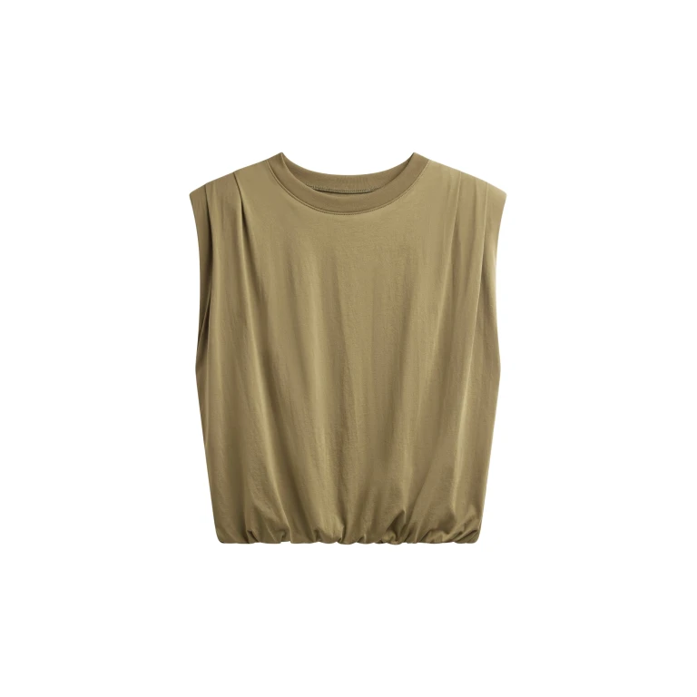 The Frankie Shop Alvor Padded Balloon Top - Olive - Oversized Minimalist Tops in Green - Shop at Luxury Shoes 