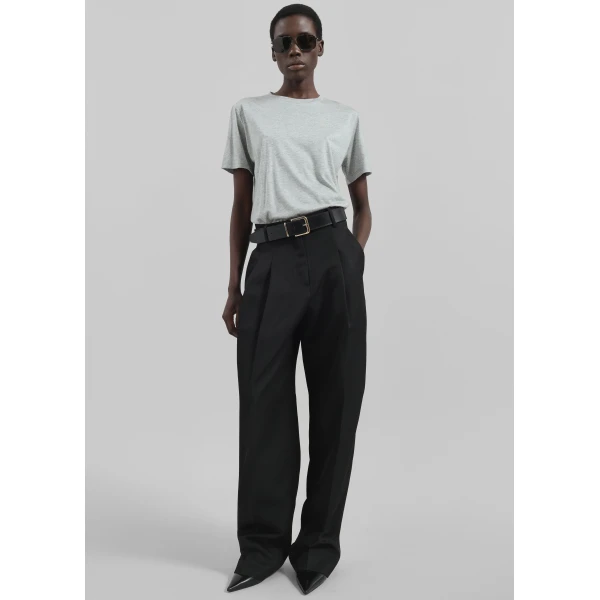 The Frankie Shop Amal Fluid Tee - Grey Melange - Oversized Minimalist Tops in Grey - Shop at Luxury Shoes 