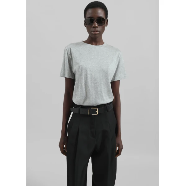 The Frankie Shop Amal Fluid Tee - Grey Melange - Oversized Minimalist Tops in Grey - Shop at Luxury Shoes 