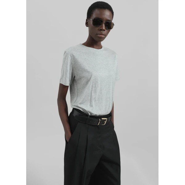 The Frankie Shop Amal Fluid Tee - Grey Melange - Oversized Minimalist Tops in Grey - Shop at Luxury Shoes 