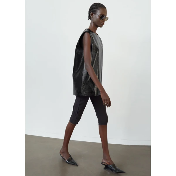The Frankie Shop Amaris Crackled Faux Leather Tank Top - Black - Oversized Minimalist Tops in Black - Shop at Luxury Shoes 