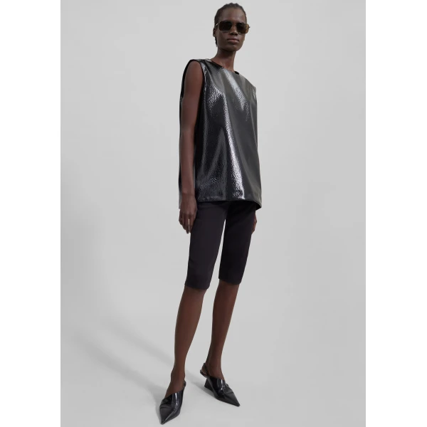 The Frankie Shop Amaris Crackled Faux Leather Tank Top - Black - Oversized Minimalist Tops in Black - Shop at Luxury Shoes 