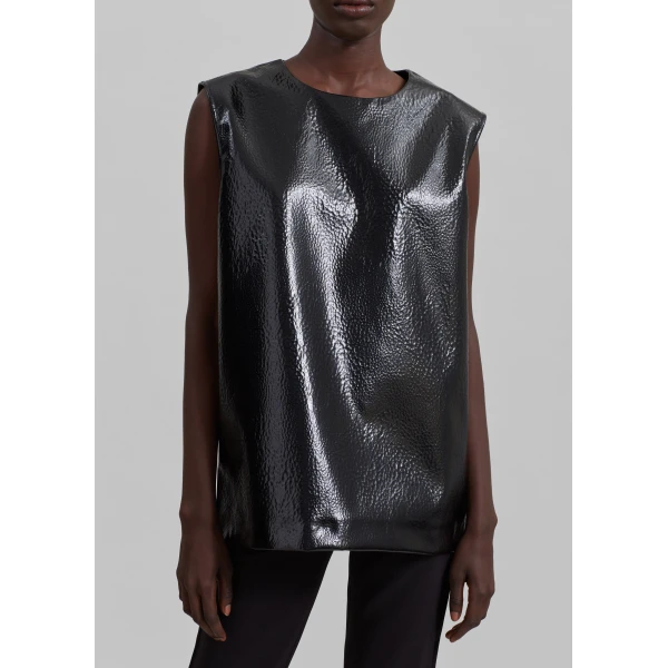 The Frankie Shop Amaris Crackled Faux Leather Tank Top - Black - Oversized Minimalist Tops in Black - Shop at Luxury Shoes 