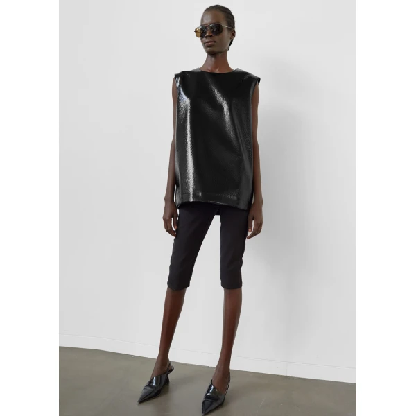 The Frankie Shop Amaris Crackled Faux Leather Tank Top - Black - Oversized Minimalist Tops in Black - Shop at Luxury Shoes 
