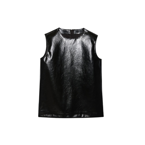 The Frankie Shop Amaris Crackled Faux Leather Tank Top - Black - Oversized Minimalist Tops in Black - Shop at Luxury Shoes 