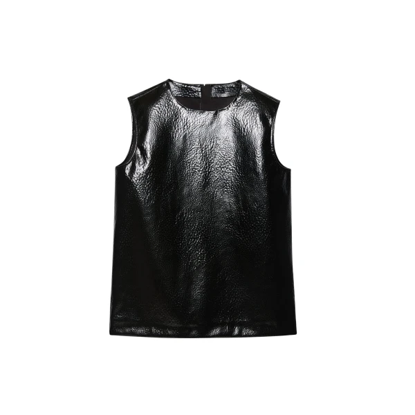 The Frankie Shop Amaris Crackled Faux Leather Tank Top - Black - Oversized Minimalist Tops in Black - Shop at Luxury Shoes 