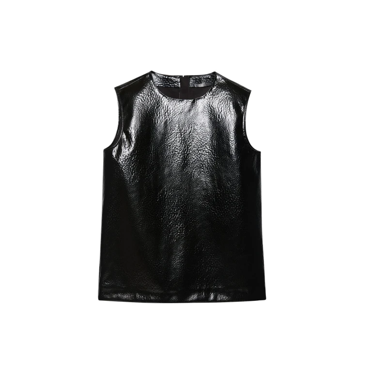 The Frankie Shop Amaris Crackled Faux Leather Tank Top - Black - Oversized Minimalist Tops in Black - Shop at Luxury Shoes 