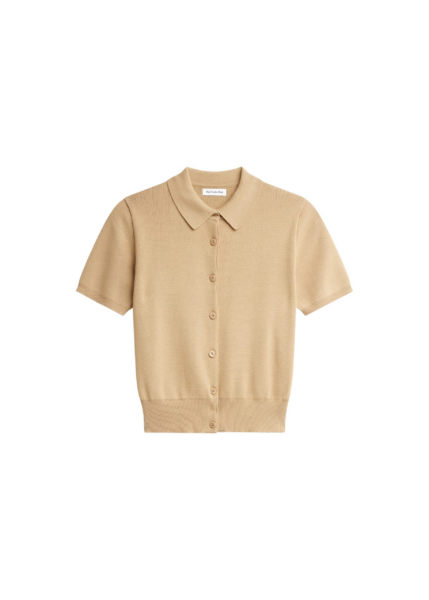 The Frankie Shop Amelot Knit Short Sleeve Cardigan - Beige - Oversized Minimalist Knitwear in Beige - Shop at Luxury Shoes 
