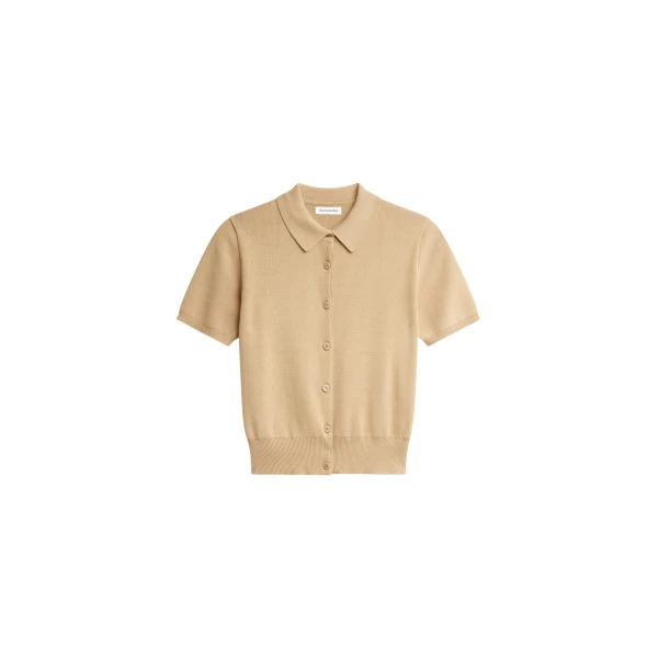 The Frankie Shop Amelot Knit Short Sleeve Cardigan - Beige - Oversized Minimalist Knitwear in Beige - Shop at Luxury Shoes 