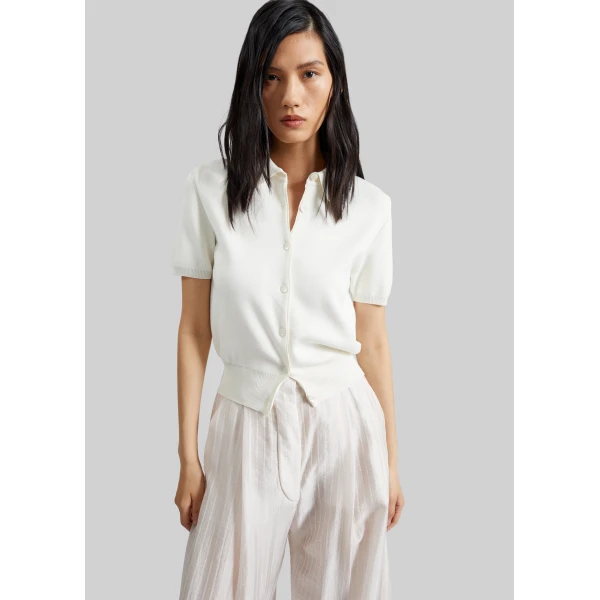 The Frankie Shop Amelot Knit Short Sleeve Cardigan - White - Oversized Minimalist Knitwear in White - Shop at Luxury Shoes 