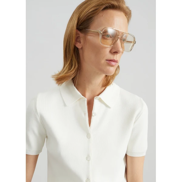 The Frankie Shop Amelot Knit Short Sleeve Cardigan - White - Oversized Minimalist Knitwear in White - Shop at Luxury Shoes 