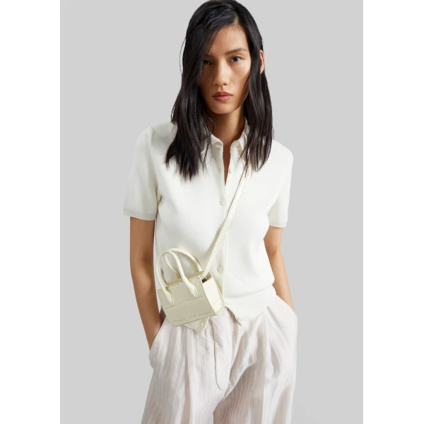 The Frankie Shop Amelot Knit Short Sleeve Cardigan - White - Oversized Minimalist Knitwear in White - Shop at Luxury Shoes 