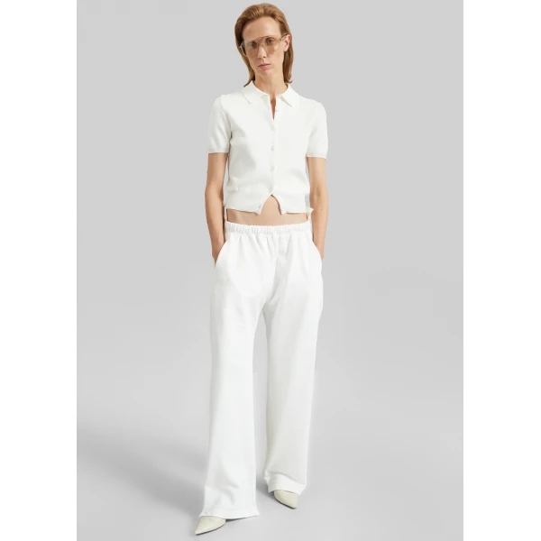 The Frankie Shop Amelot Knit Short Sleeve Cardigan - White - Oversized Minimalist Knitwear in White - Shop at Luxury Shoes 