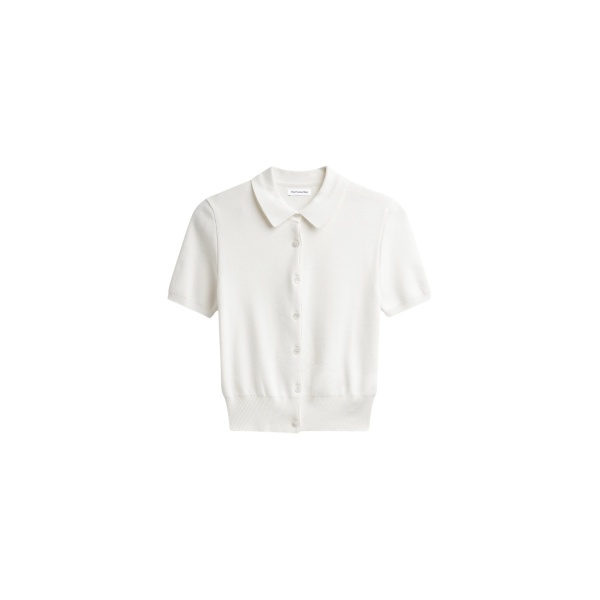 The Frankie Shop Amelot Knit Short Sleeve Cardigan - White - Oversized Minimalist Knitwear in White - Shop at Luxury Shoes 