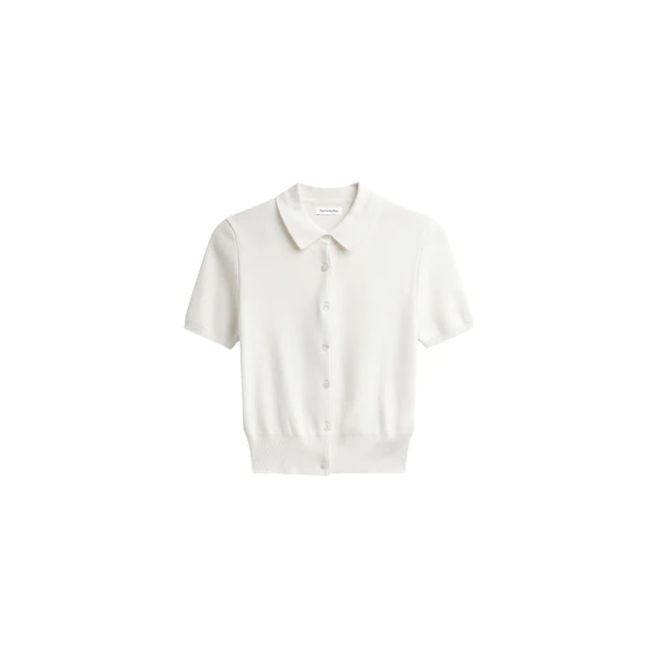 The Frankie Shop Amelot Knit Short Sleeve Cardigan - White - Oversized Minimalist Knitwear in White - Shop at Luxury Shoes 