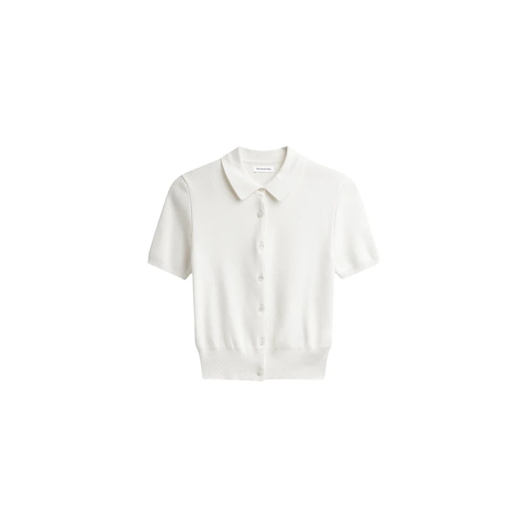 The Frankie Shop Amelot Knit Short Sleeve Cardigan - White - Oversized Minimalist Knitwear in White - Shop at Luxury Shoes 