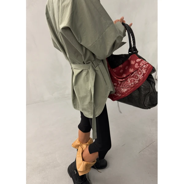 The Frankie Shop Ames Belted Top - Sage - Oversized Minimalist Tops in Green - Shop at Luxury Shoes 
