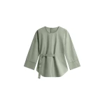 The Frankie Shop Ames Belted Top - Sage - Oversized Minimalist Tops in Green - Shop at Luxury Shoes 