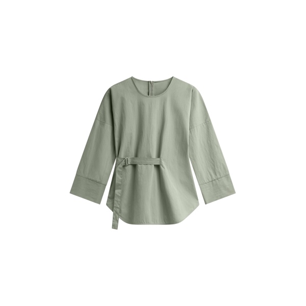 The Frankie Shop Ames Belted Top - Sage - Oversized Minimalist Tops in Green - Shop at Luxury Shoes 