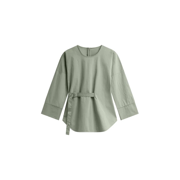 The Frankie Shop Ames Belted Top - Sage - Oversized Minimalist Tops in Green - Shop at Luxury Shoes 