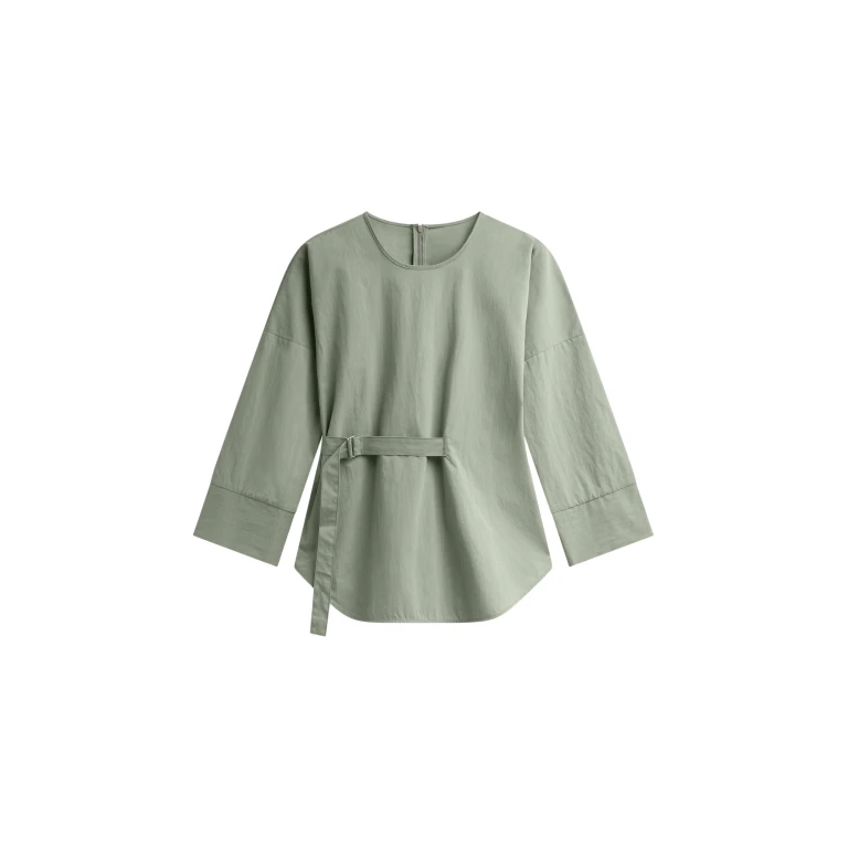 The Frankie Shop Ames Belted Top - Sage - Oversized Minimalist Tops in Green - Shop at Luxury Shoes 